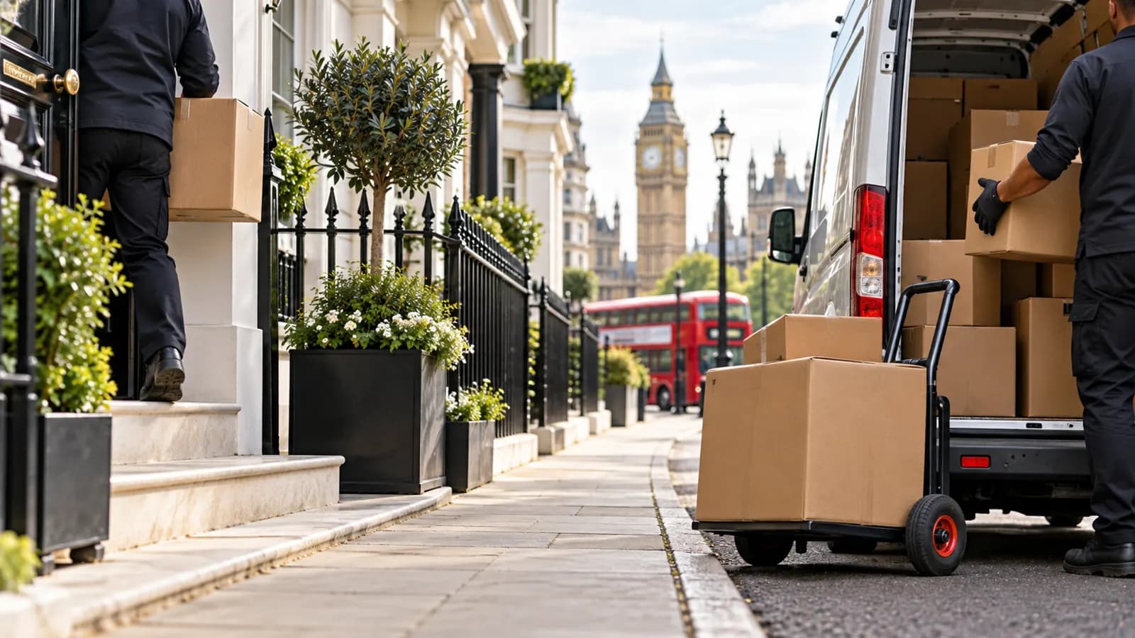 KXH team collecting boxes from a London home for storage