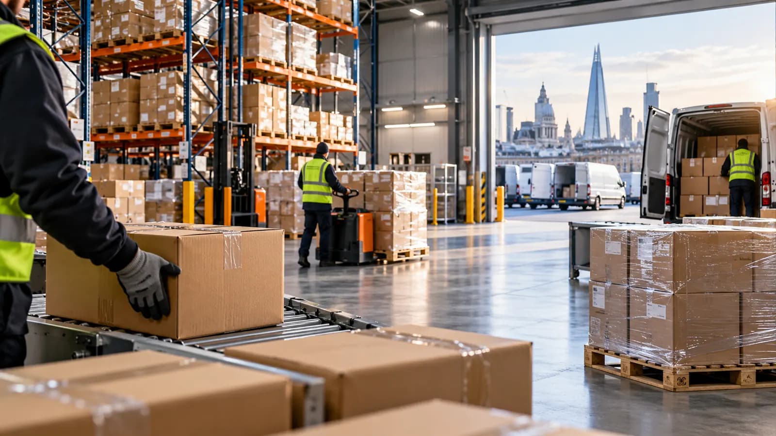 KXH worker scanning inventory boxes in a London warehouse
